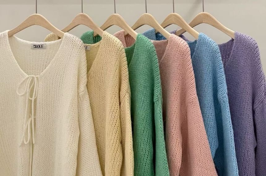 V-Neck Plain Tie-Front Cardigan