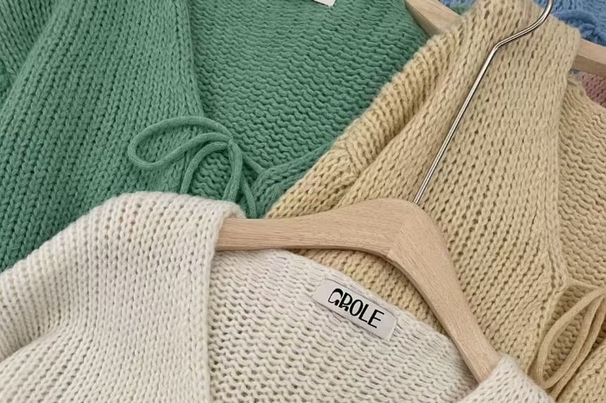 V-Neck Plain Tie-Front Cardigan