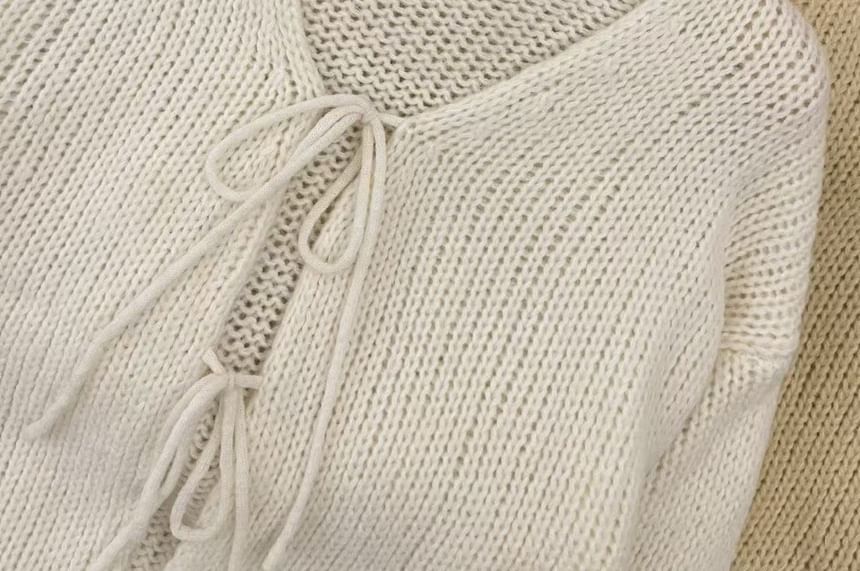V-Neck Plain Tie-Front Cardigan