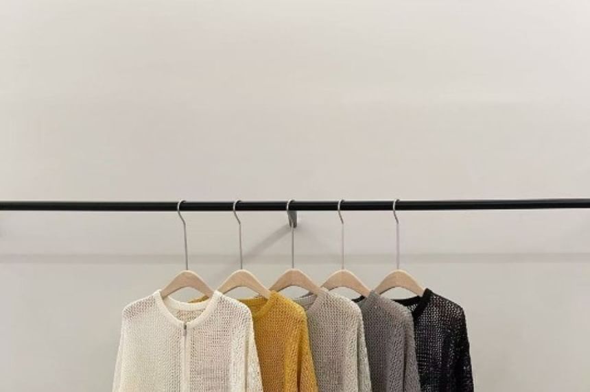 Plain Perforated Zip Cardigan