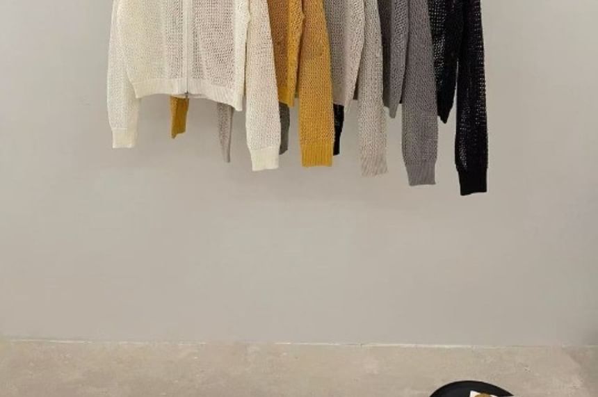 Plain Perforated Zip Cardigan