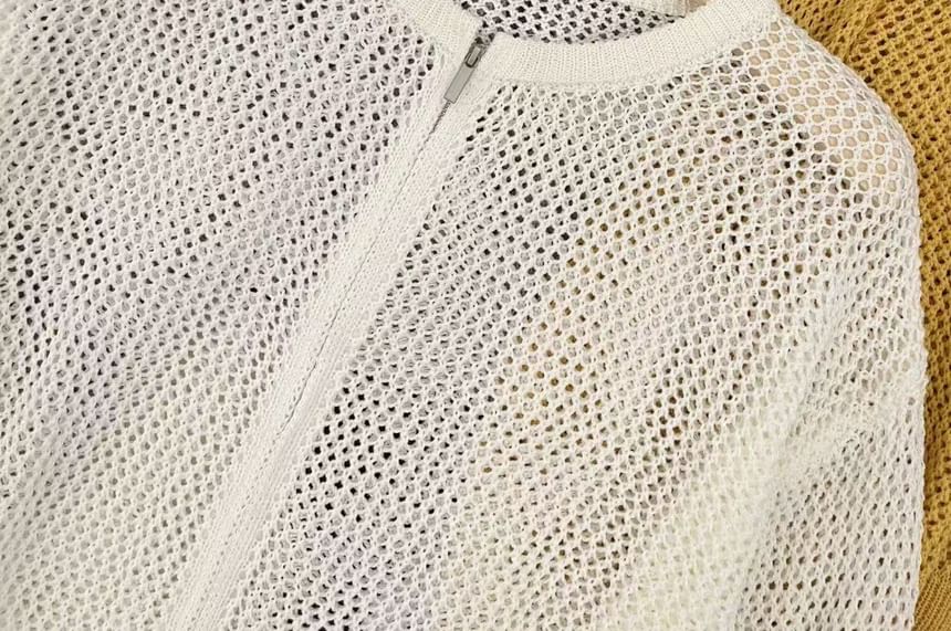 Plain Perforated Zip Cardigan