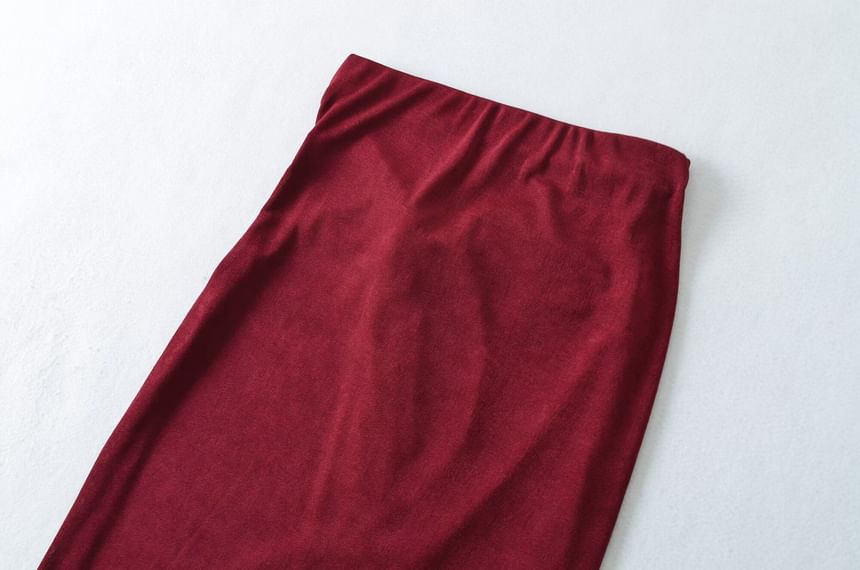 Knot Twisted Slit Midi Pencil Skirt High Waist