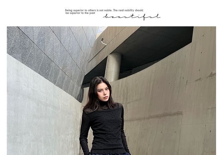 Asymmetric Plaid Maxi Skirt & Mock Neck Long-Sleeve Top