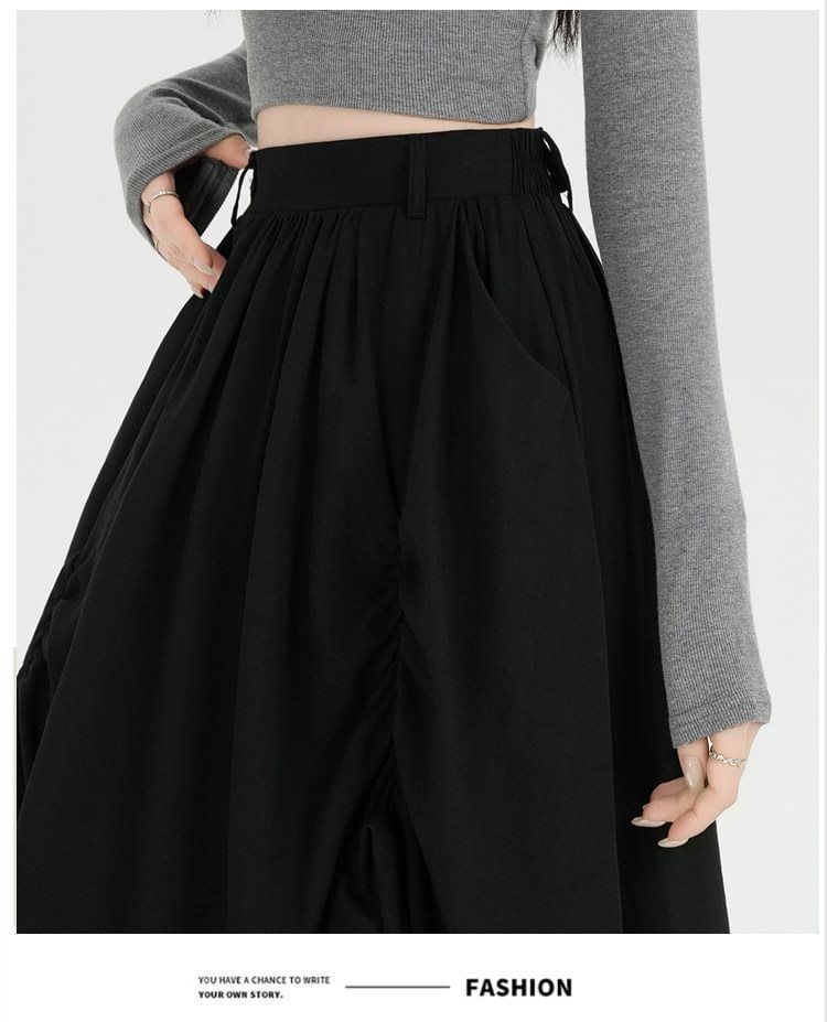 Layered Plaid Midi A-Line Skirt High Waist
