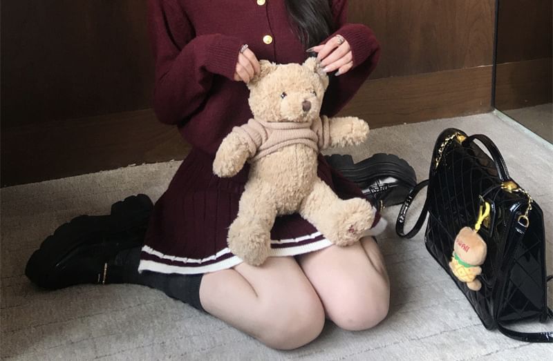 Round Neck Cardigan and Mini A-Line Skirt Set