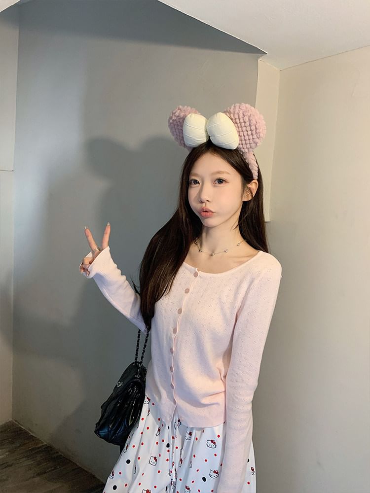 Plain Pointelle Knit Cardigan