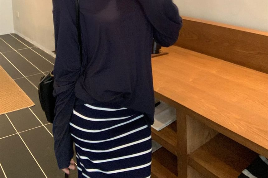 Crew Neck Tee with Striped Maxi Pencil Skirt