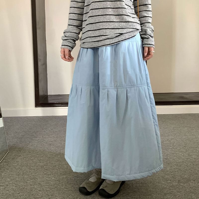 Plain Midi A-Line Skirt High Waist