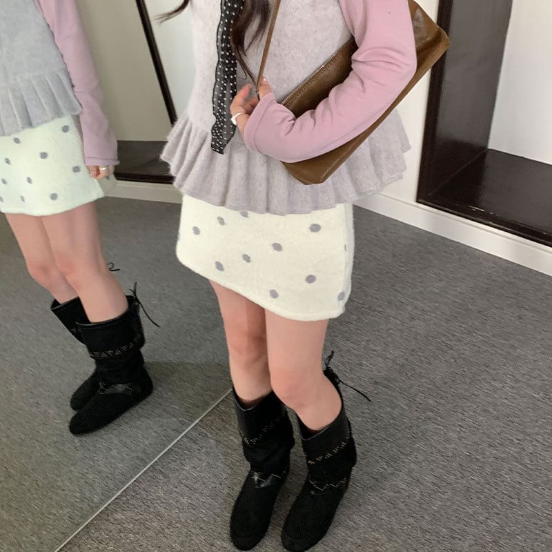 Dotted Mini Pencil Skirt for Mid Rise