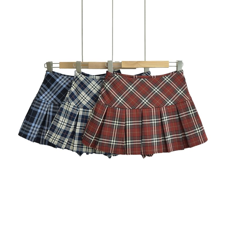 Plaid Mini Pleated Skirt for Mid Rise