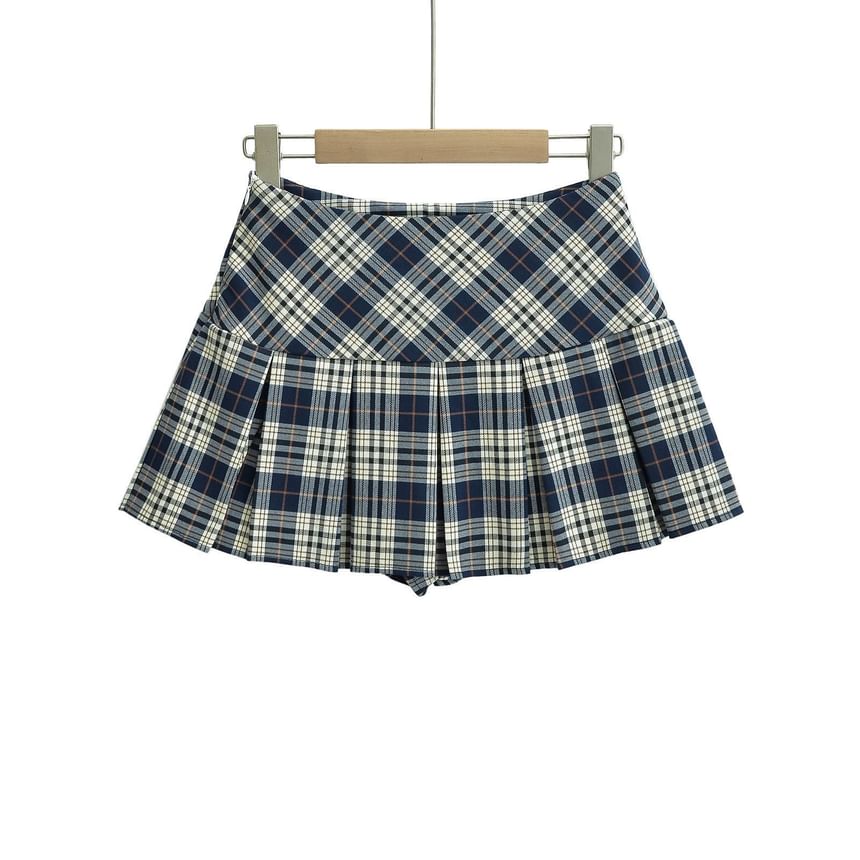 Plaid Mini Pleated Skirt for Mid Rise