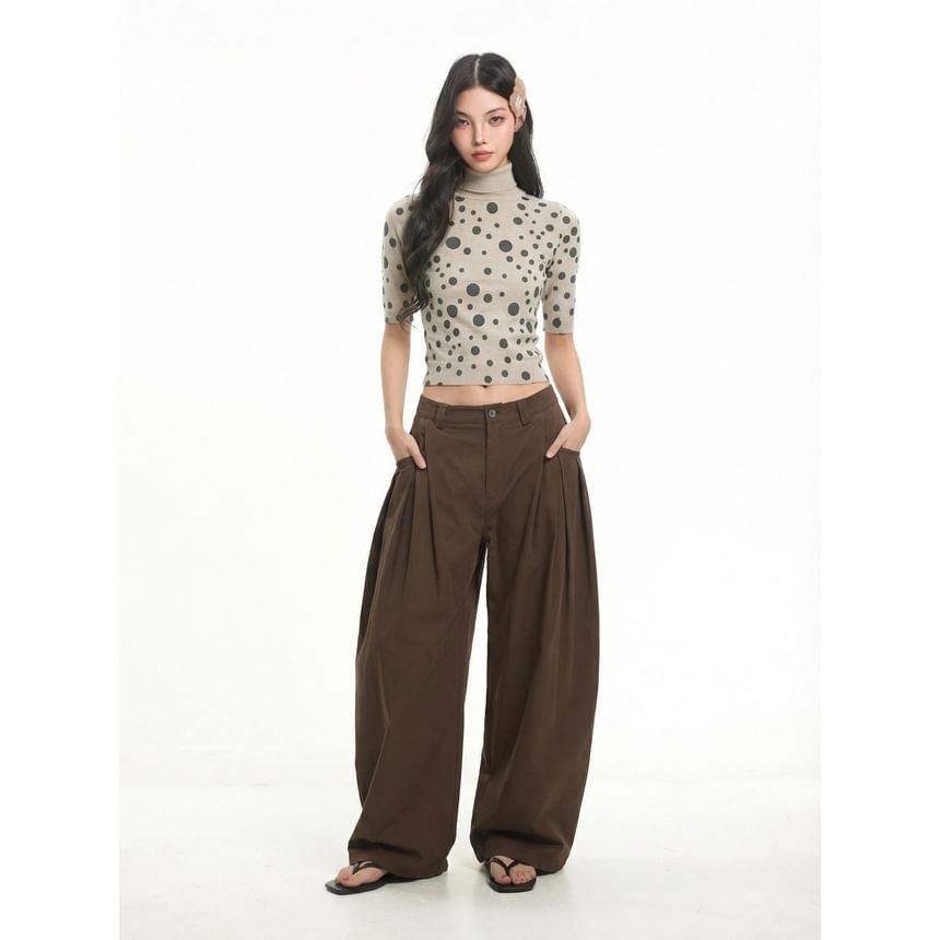 Turtleneck Polka Dot Cropped Tee