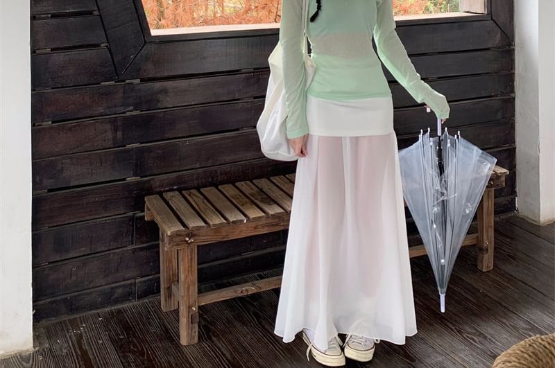 V-Neck Top and Camisole with Maxi Skirt Set