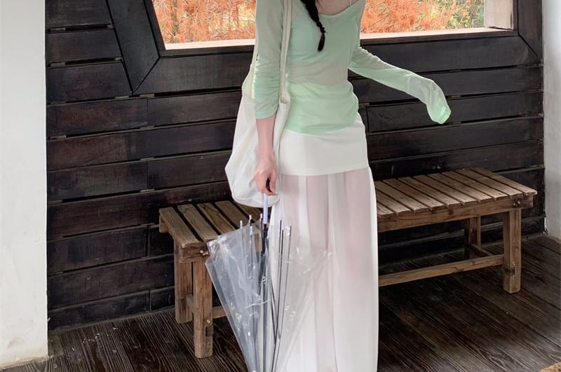 V-Neck Top and Camisole with Maxi Skirt Set