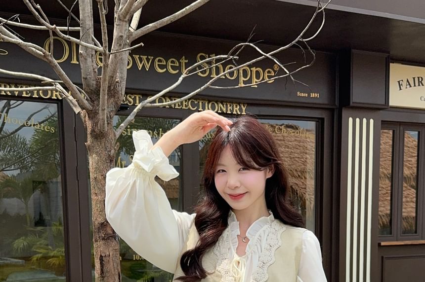 Long Sleeve Lace Trim Vest and Mini Skirt Ensemble