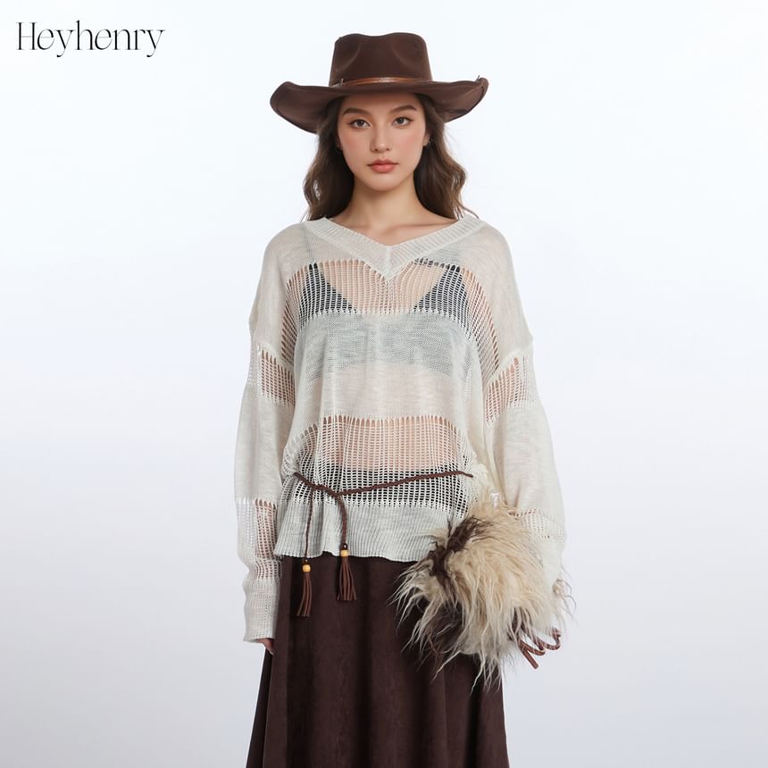 V-Neck Crochet Loose Fit Top