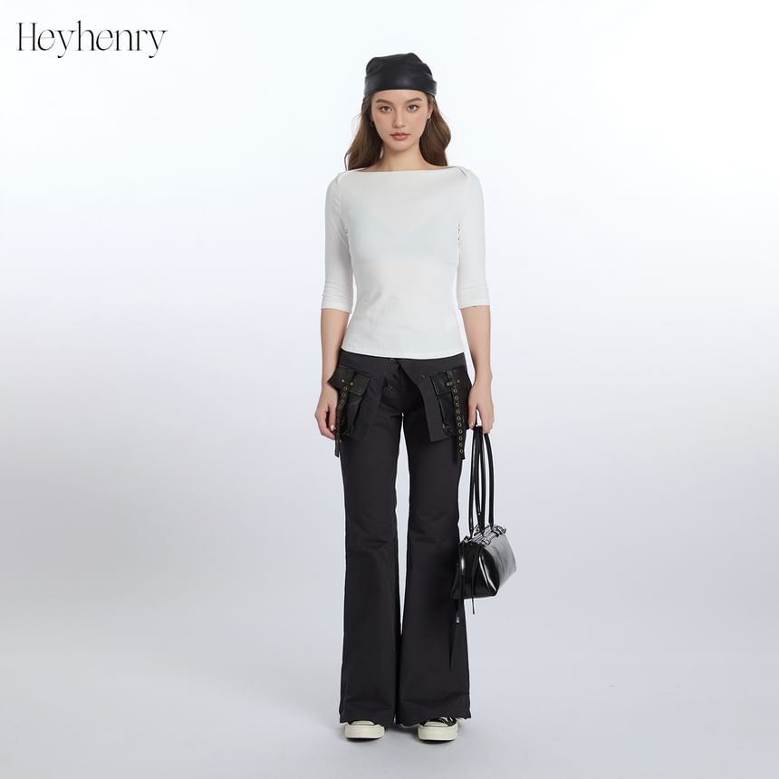 Boat Neck Slim Tee with Elbow Sleeves