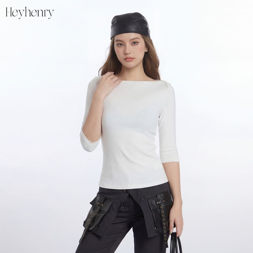 Boat Neck Slim Tee with Elbow Sleeves
