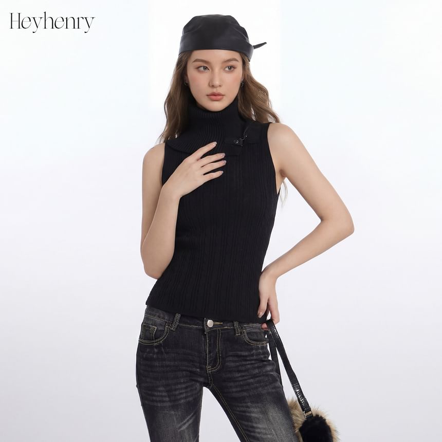 Ribbed Knit Turtleneck Tank