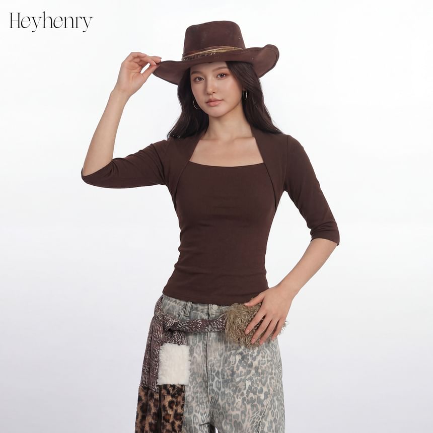 Square Neck Slim Tee with Elbow Sleeves
