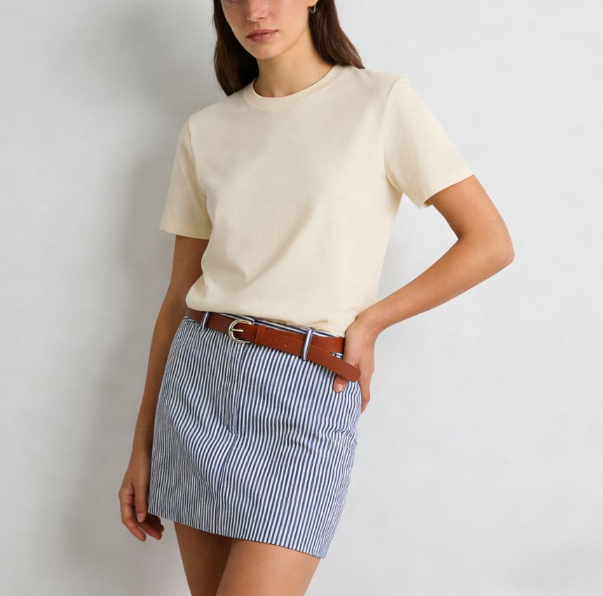 Striped Mini Pencil Skirt with Belt High Waist