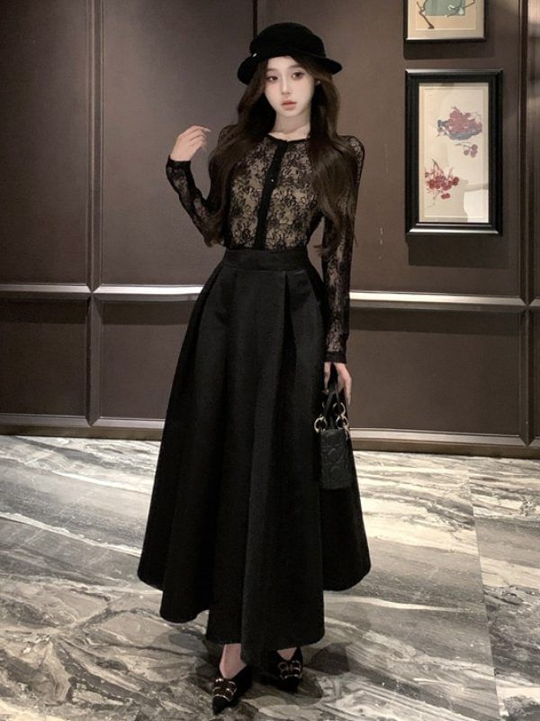 Bandeau & Lace Top with Maxi Skirt Set