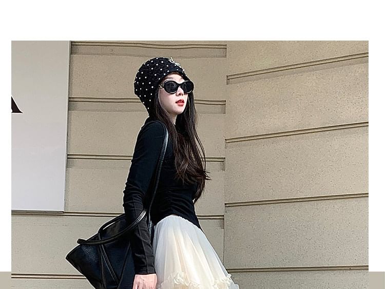 Asymmetrical Frill Mesh Maxi A-Line Skirt