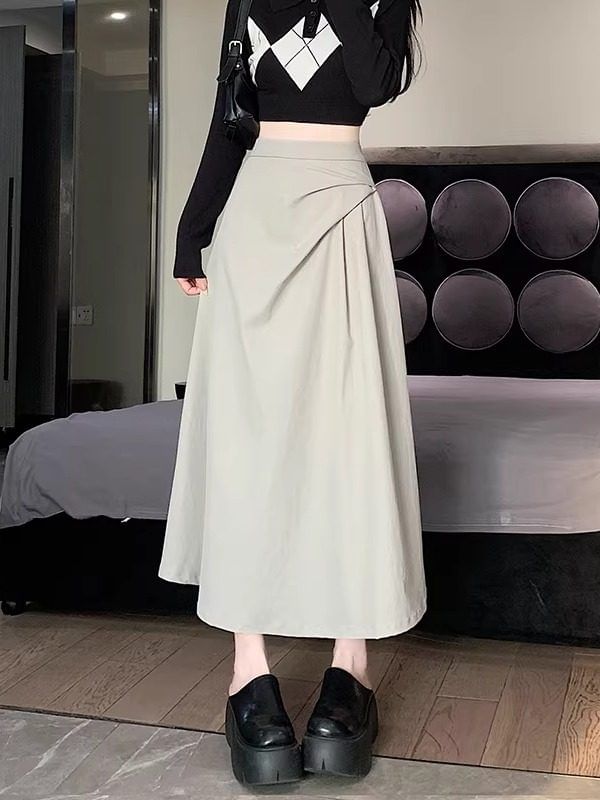 A-Line Midi Skirt with Shirred Waist