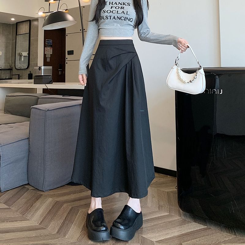 A-Line Midi Skirt with Shirred Waist