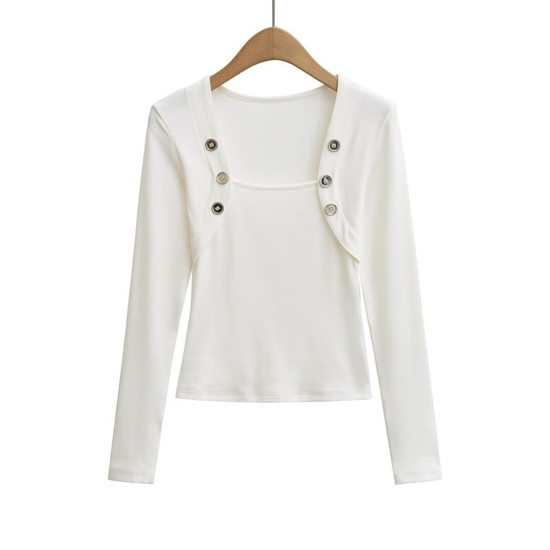 Square Neck Button Tee Long Sleeve