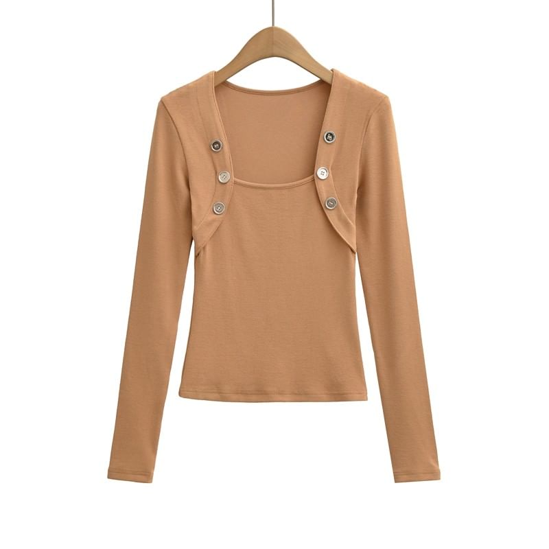 Square Neck Button Tee Long Sleeve