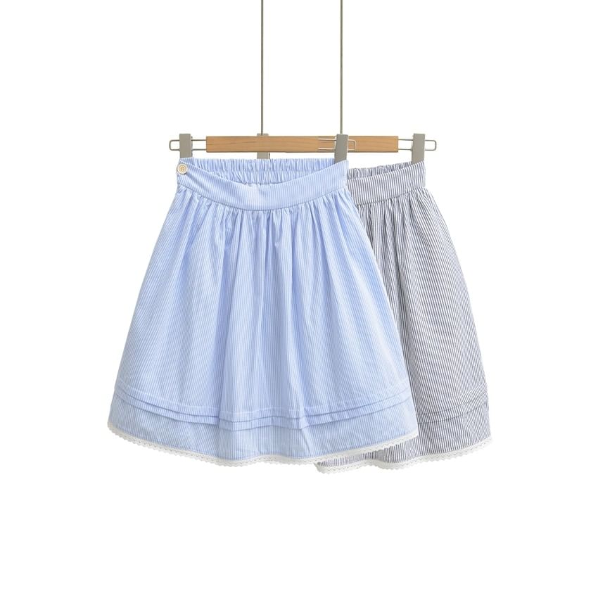 Pinstriped Mini A-Line Skirt Mid Rise