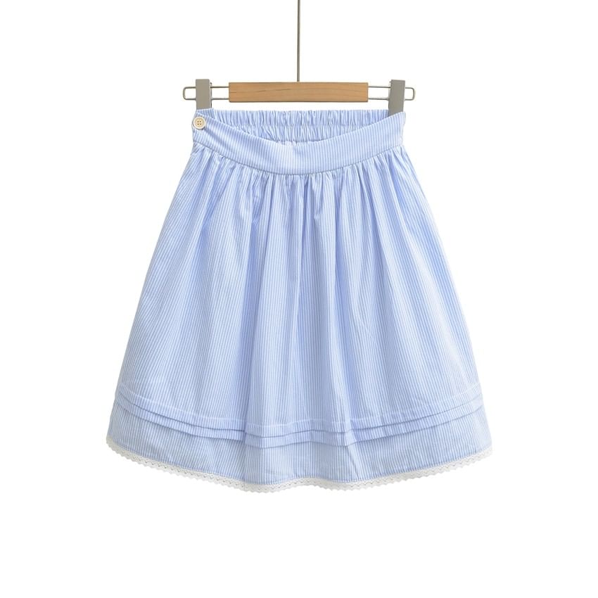 Pinstriped Mini A-Line Skirt Mid Rise