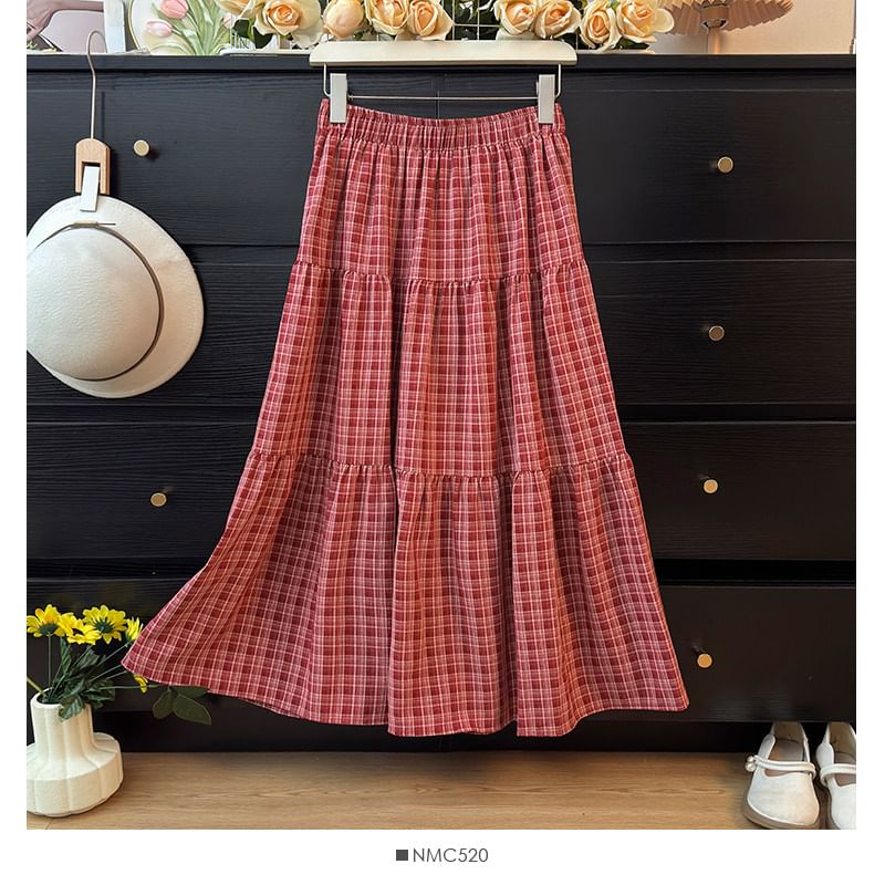 Plaid Maxi A-Line Skirt