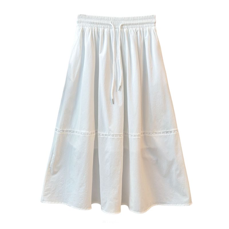 Lace Panel Maxi A-Line Skirt