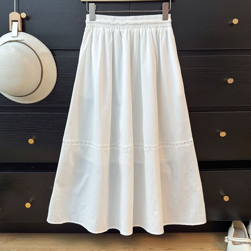 Lace Panel Maxi A-Line Skirt