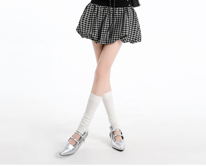Plaid Bubble A-Line Skirt - High Waist Mini