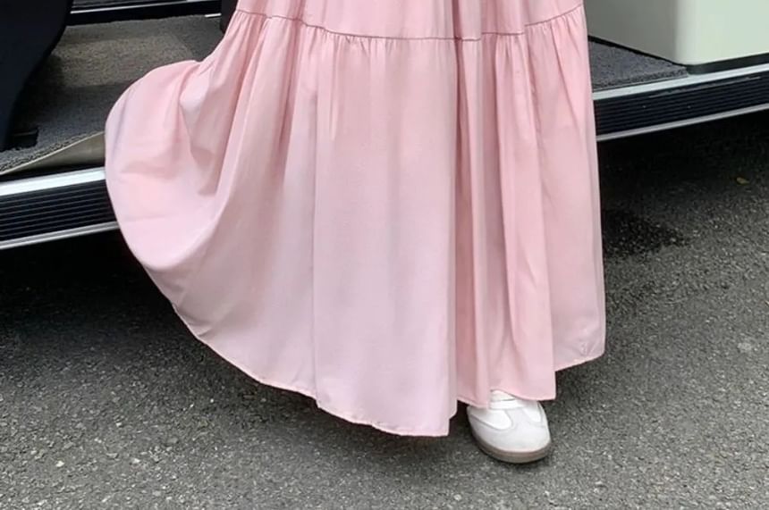 Tiered Maxi A-Line Skirt - High Waist Plain