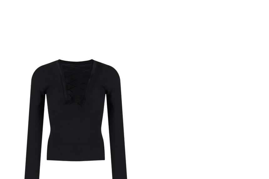 Lace-Up V-Neck Top and Mini Pencil Skirt Set