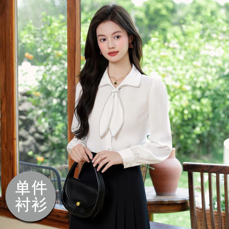 Collared Blouse and Pleated Midi Skirt Set