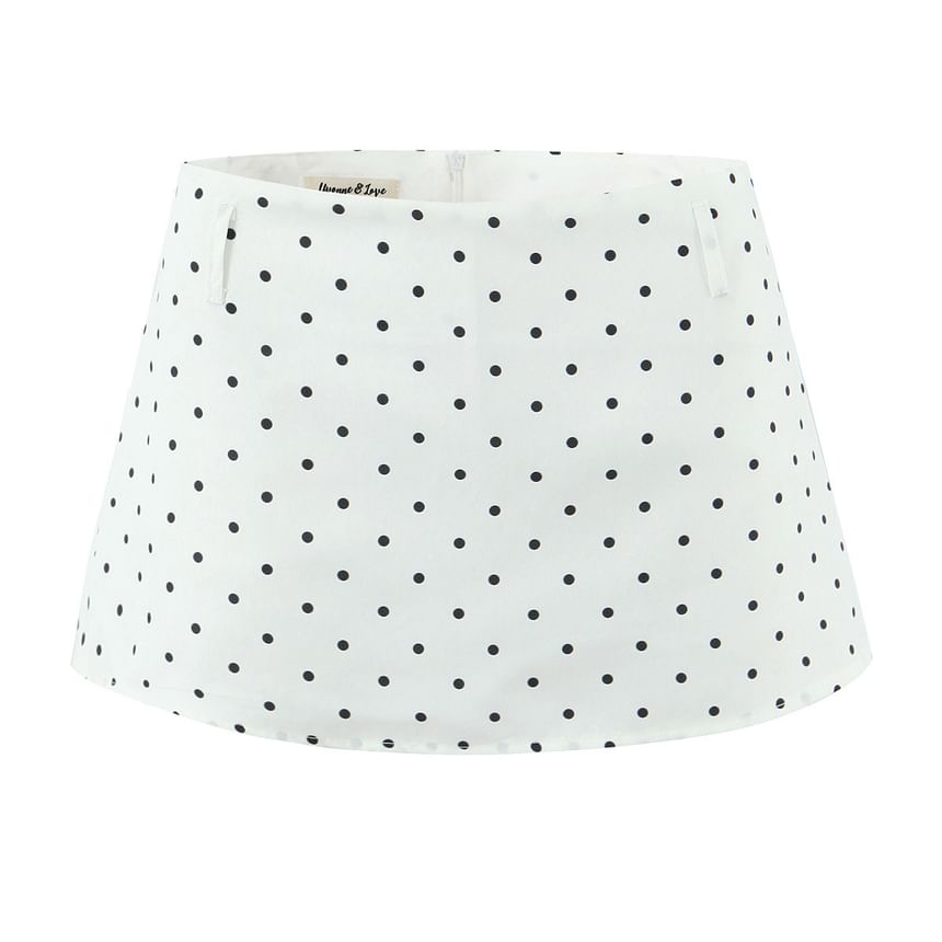 Dotted Open-Back Tank Top and Mini Skirt Set