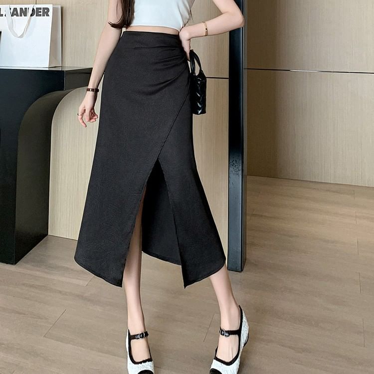 Ruched Mermaid Skirt with Slit