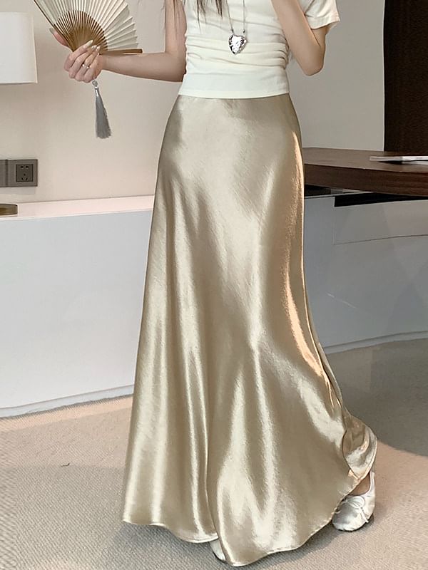 Satin Maxi A-Line Skirt
