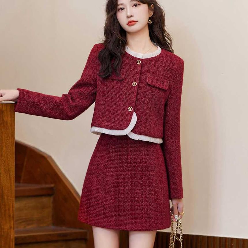 Tweed Crop Jacket and Mini A-Line Skirt Set
