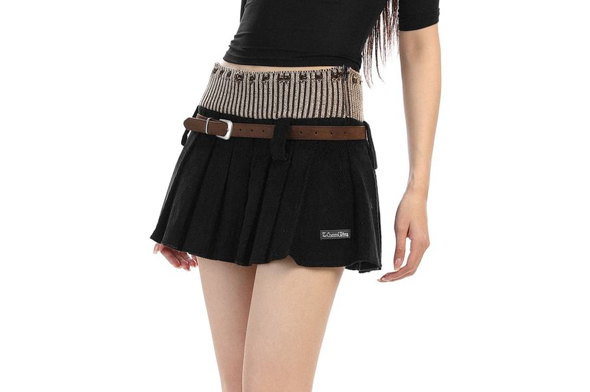 Corduroy Mini Pleated Skirt - Mid Waist