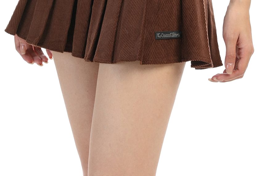 Corduroy Mini Pleated Skirt - Mid Waist