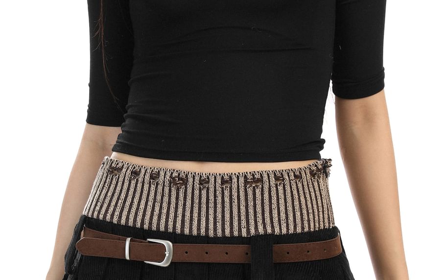 Corduroy Mini Pleated Skirt - Mid Waist