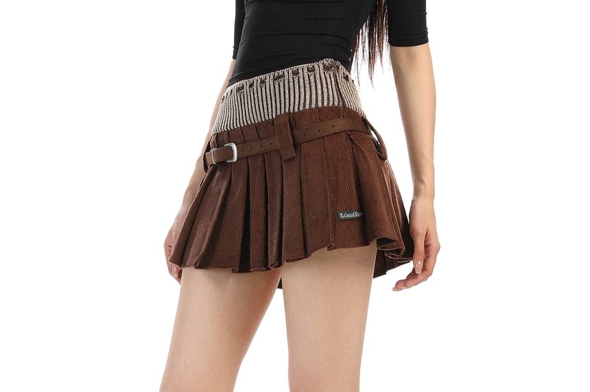 Corduroy Mini Pleated Skirt - Mid Waist