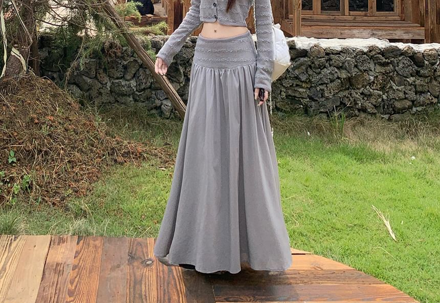Round Neck Knit Crop Top & Panel Maxi Skirt
